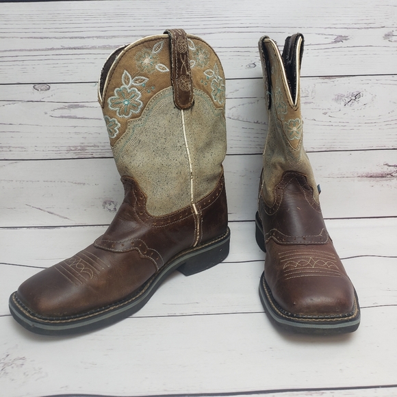 justin women's floral embroidered western boots